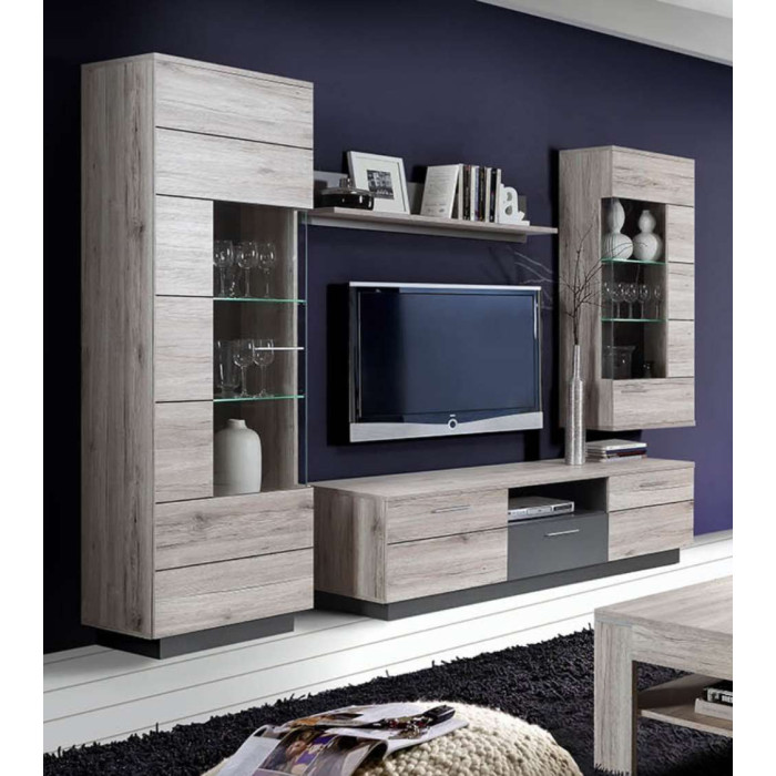Mueble salón completo JADIEL en Roble Arena y Gris