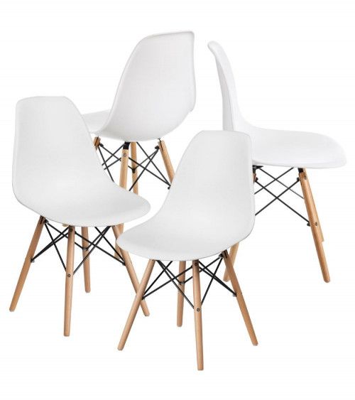 Pack 4 sillas NÓRDICA, silla comedor salón, patas en madera, color Blanco