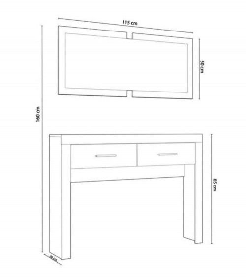 Home Heavenly® - Mueble recibidor con espejo rectangular de 77x50 cm EDITH,  con 2 puertas y