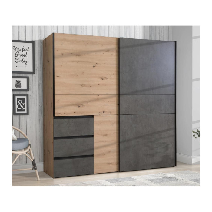 Armario ropero 200 cm puertas correderas + cajonera integrada WINTER2