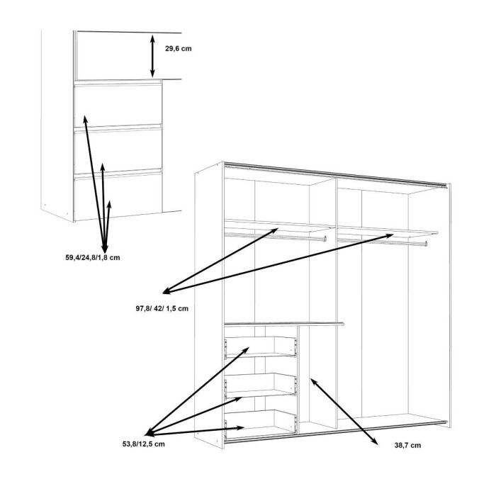 Armario ropero 200 cm puertas correderas + cajonera integrada WINTER2