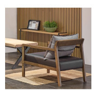 Butaca de diseño ESBEN, de madera de haya y polipiel