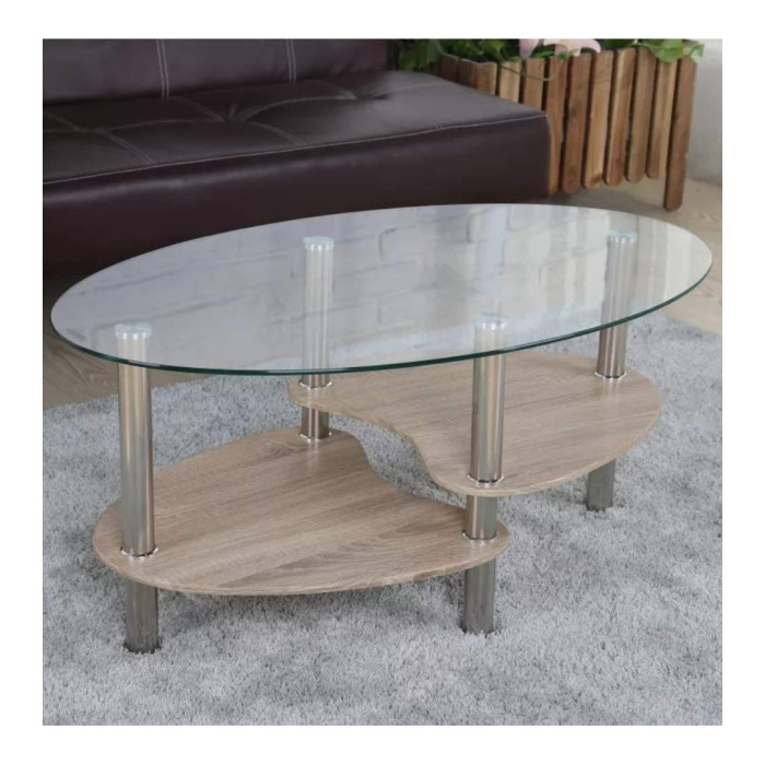 Mesa centro cristal DENISE, ovalada con revistero