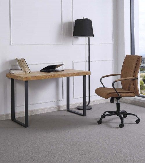 Mesa escritorio plegable LEIRE tablero color roble patas metal negro