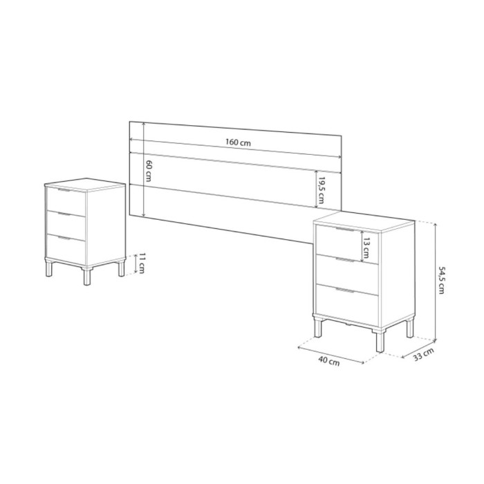 Cabecero 160 cm + 2 mesitas noche ELDA