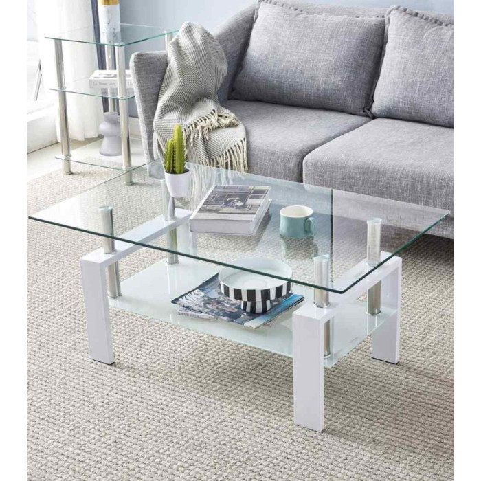 Mesa de centro Kendra - Mesa de centro de cristal y madera