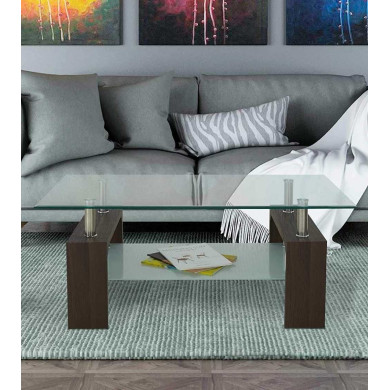 Mesa de centro Kendra - Mesa de centro de cristal y madera Mesa de centro Kendra - Mesa de centro de cristal y madera