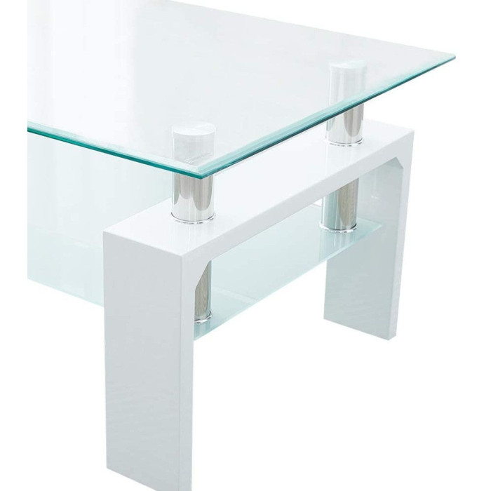 Mesa de centro Kendra - Mesa de centro de cristal y madera