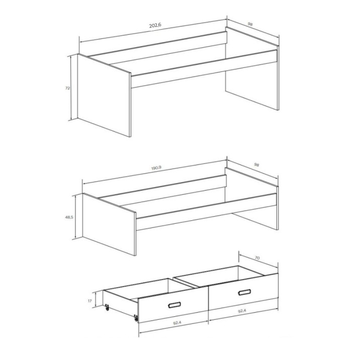 Cama compacta CHASE con cama extra + 2 cajones